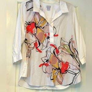 Chico's Artistic Floral Shirt with Back Button Accents